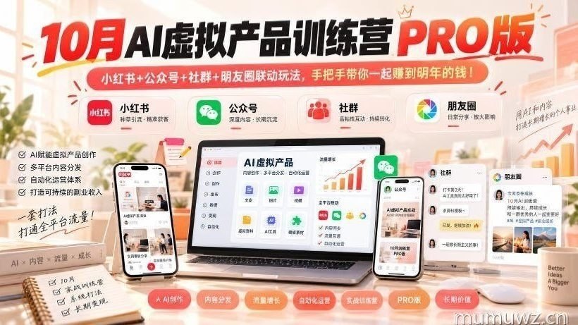 10月AI虚拟产品训练营PRO版,小红书+公众号+社群+朋友圈联动玩法,手把手带你一起赚到明年的钱!(更新1024)